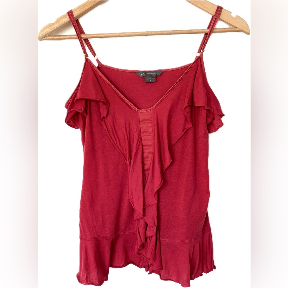 Armani Exchange Crimson Ruffle Blouse
